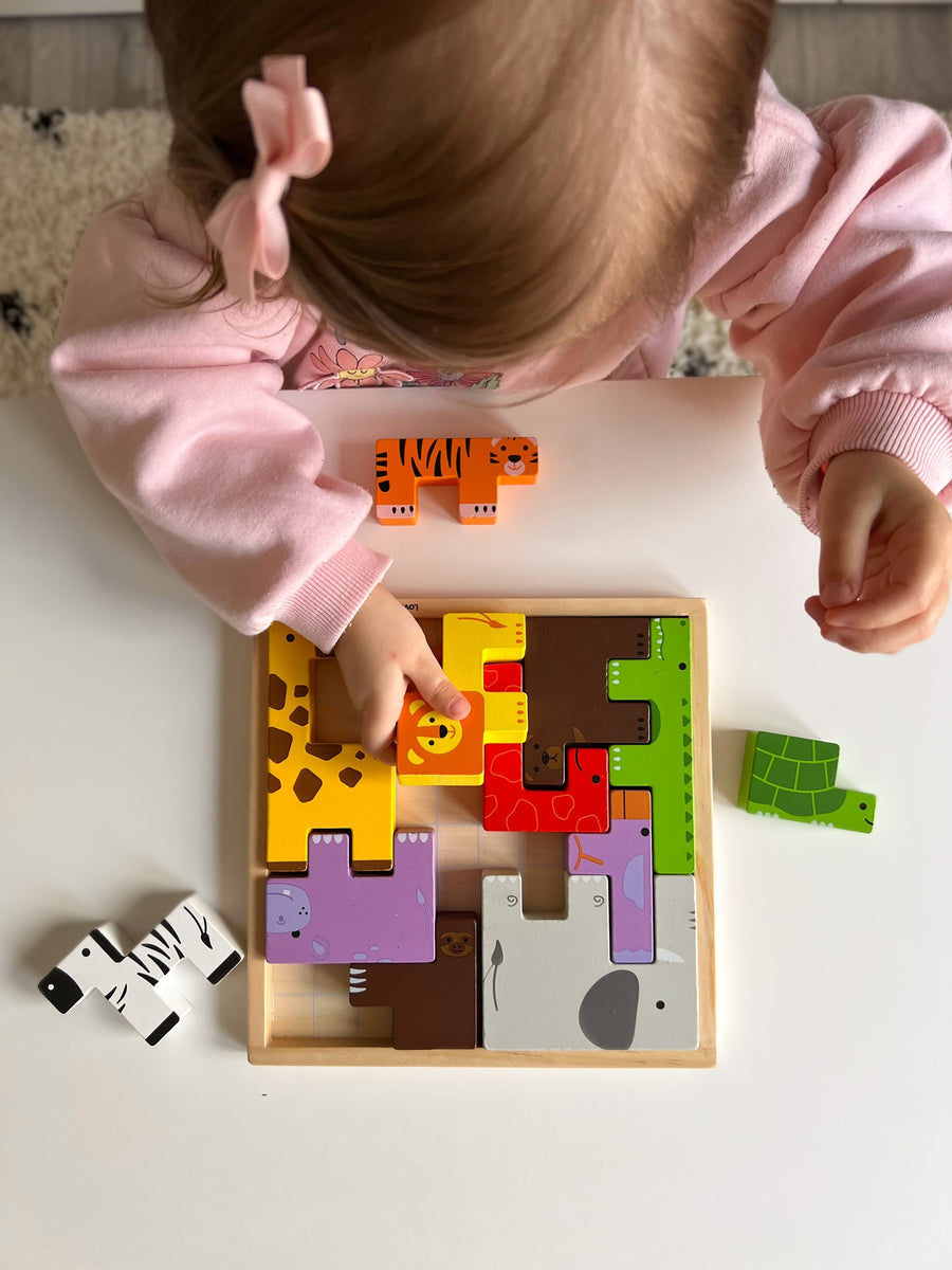 Bigjigs Toys Animal Lock-A-Block Wooden Puzzle