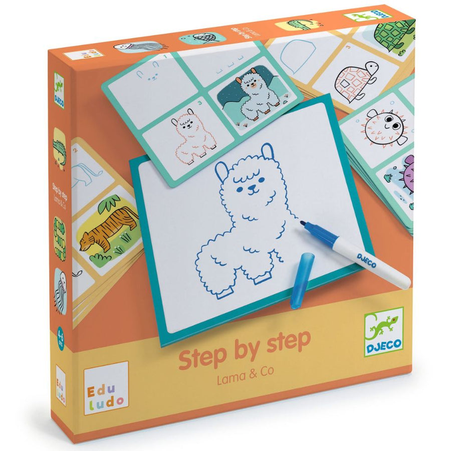 Teach children to draw with the Djeco Step by step Lama & co