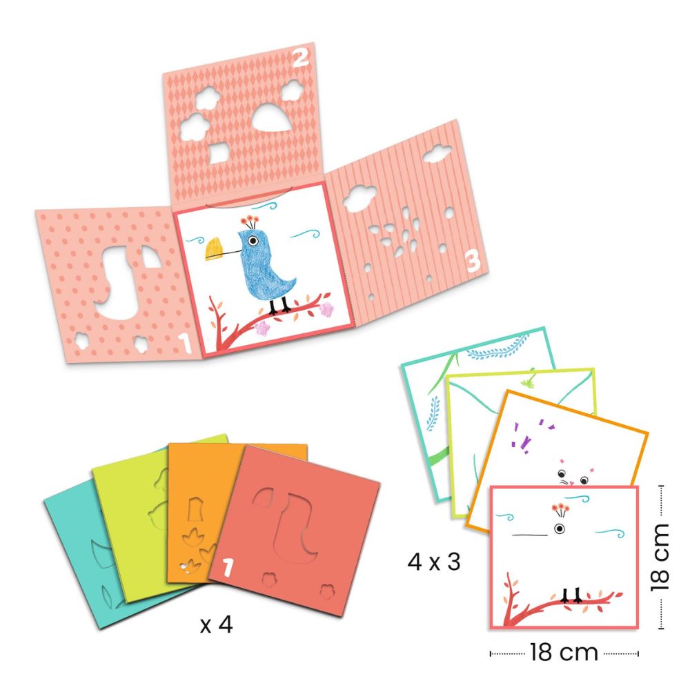 Djeco Colouring with Stencils - 3 stencils, 1 image