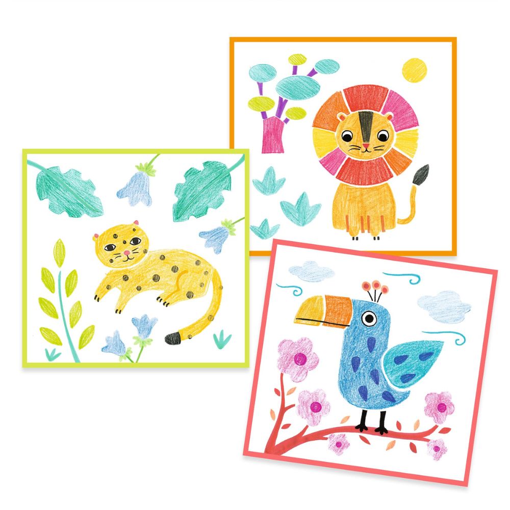 Djeco Colouring with Stencils - 3 stencils, 1 image