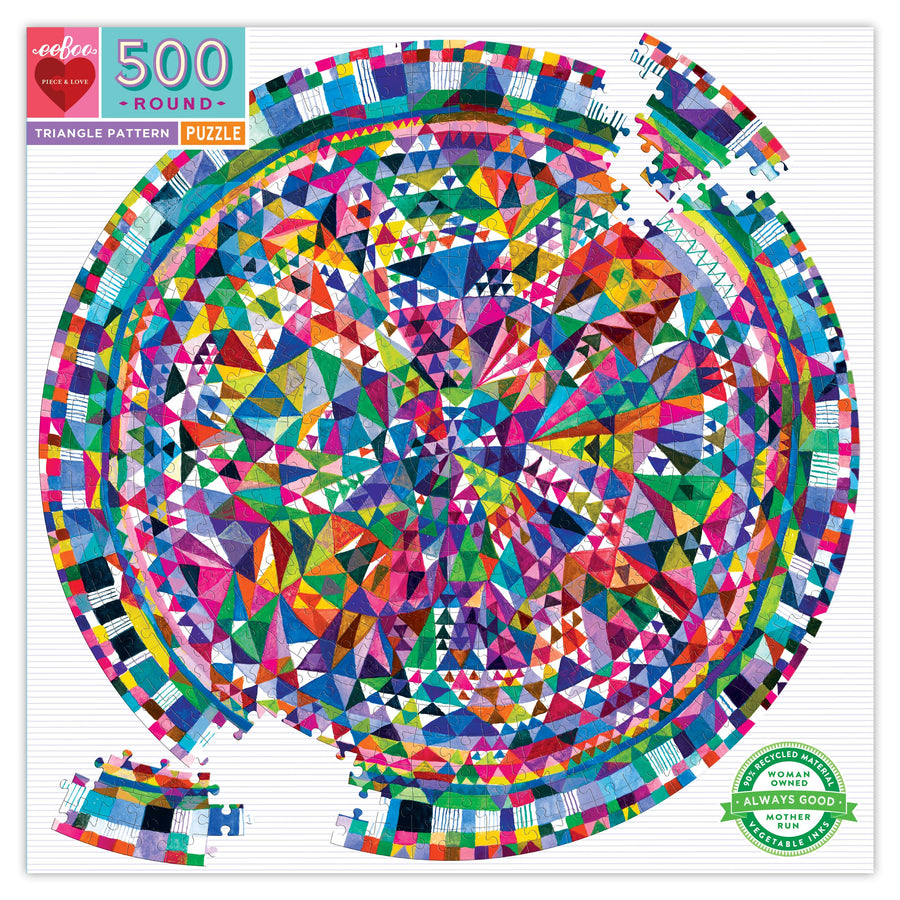 Eeboo Triangle Pattern 500 Piece Round Jigsaw Puzzle - Wonky