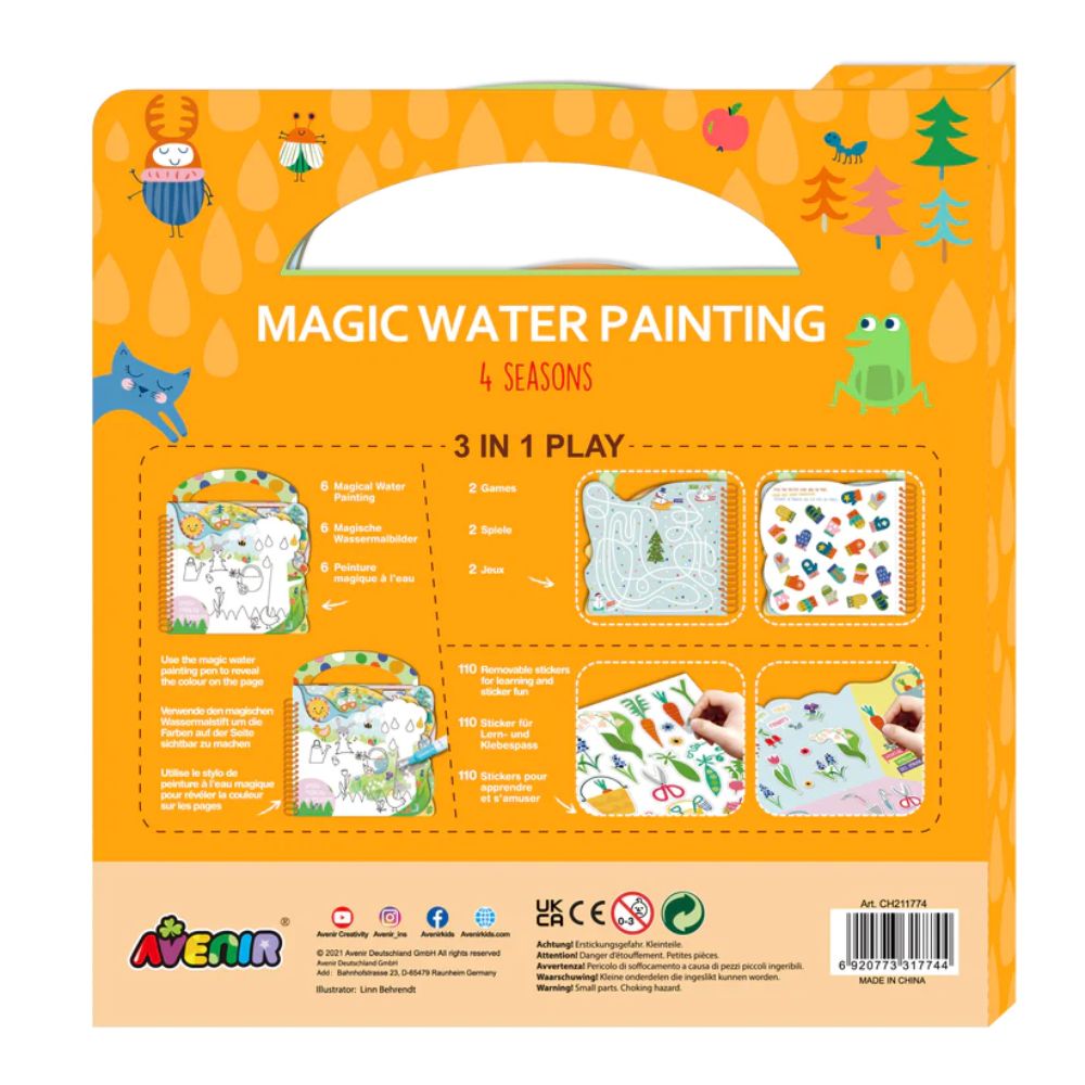 Avenir Magic Water Painting Book, Stickers & Pen - 4 Seasons