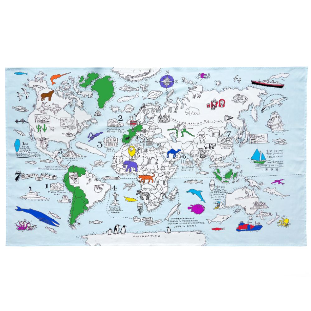 Eat Sleep Doodle - World Map Tablecloth