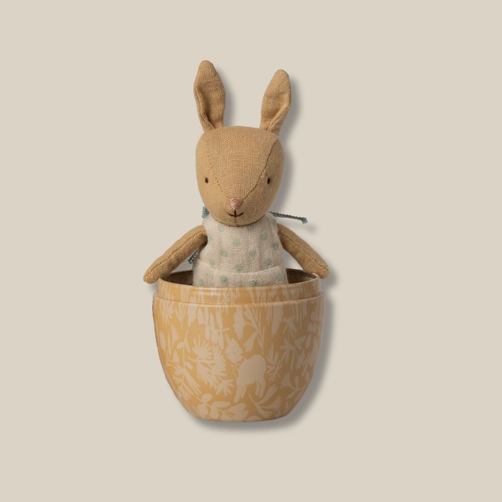 Maileg Easter Egg With Micro Rabbit, Small - Cream Yellow