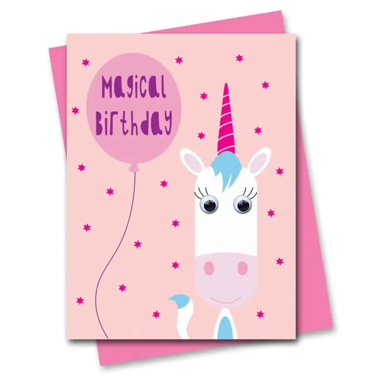 Unicorn Birthday Card with googly eyes