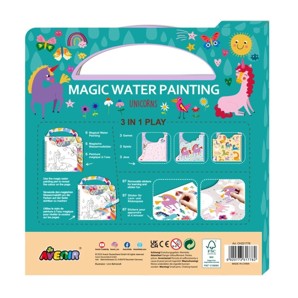 Avenir Magic Water Painting Book, Stickers & Pen - Unicorns