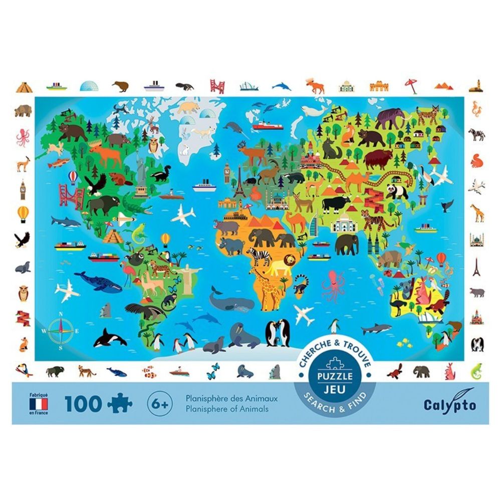 Calypto Jigsaw Puzzle - Search & Find Animal Planisphere 100 pieces