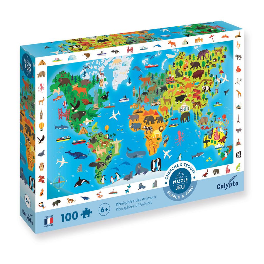 Calypto Jigsaw Puzzle - Search & Find Animal Planisphere 100 pieces