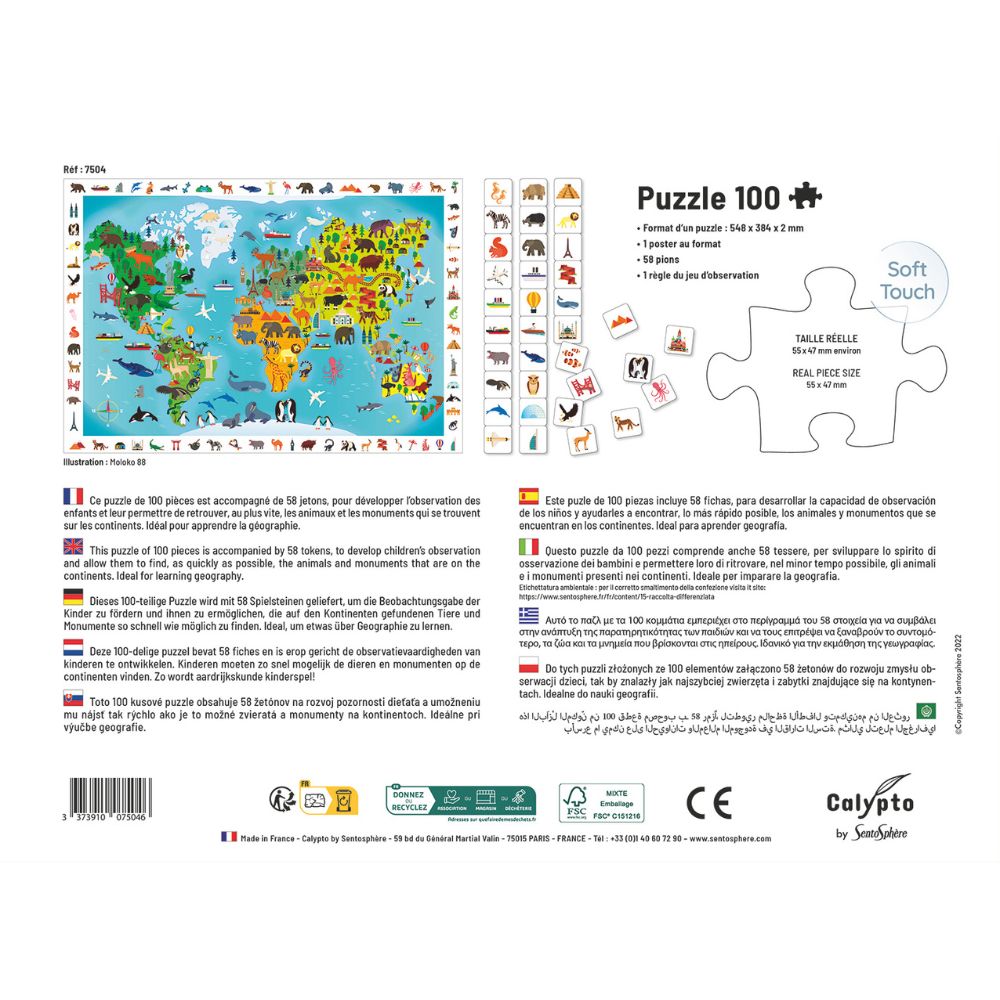 Calypto Jigsaw Puzzle - Search & Find Animal Planisphere 100 pieces