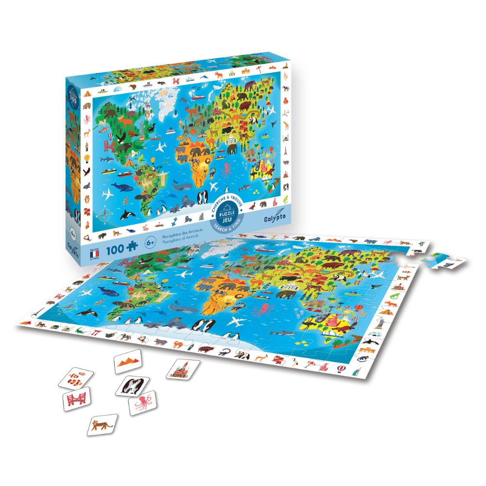 Calypto Jigsaw Puzzle - Search & Find Animal Planisphere 100 pieces