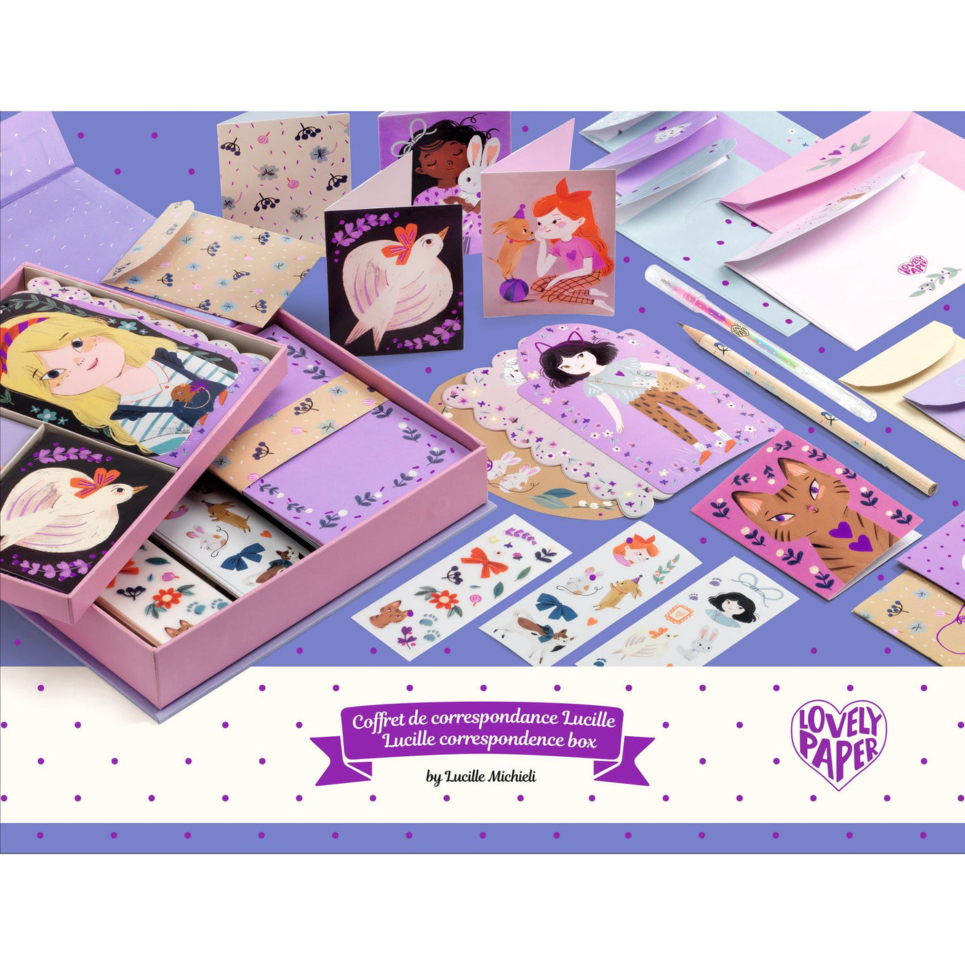 Djeco Lovely Paper - Lucille Correspondence Set - Kids Stationery Set