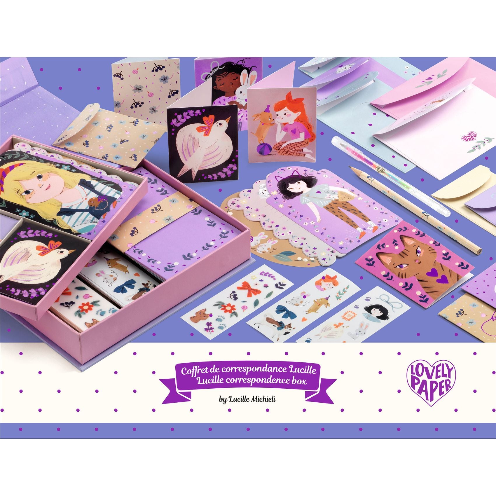 Djeco Lovely Paper - Lucille Correspondence Set - Kids Stationery Set