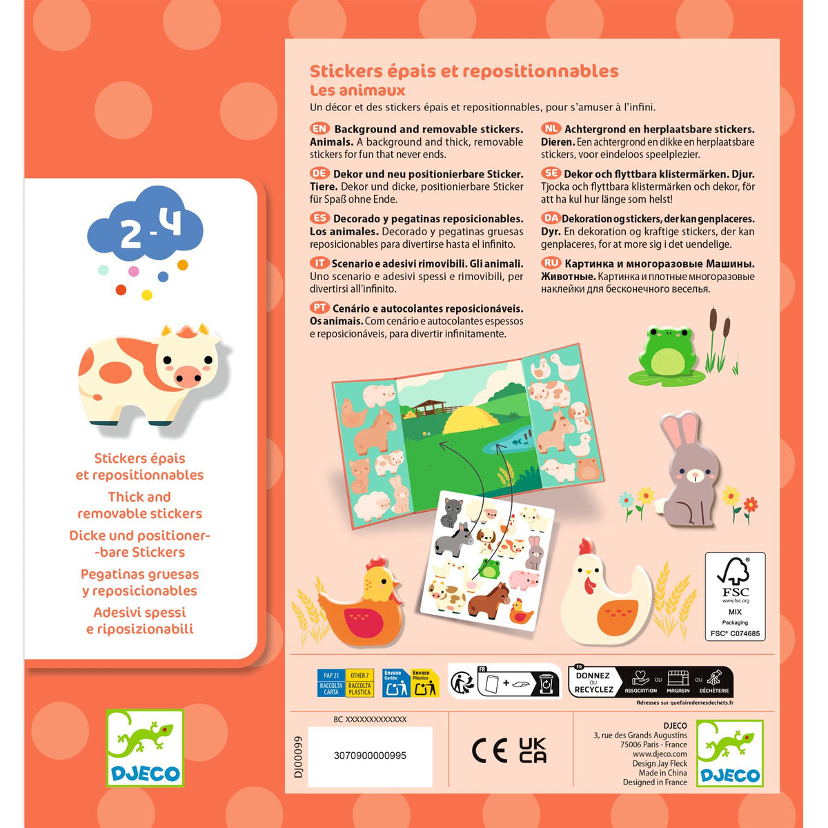 Djeco Thick &amp; Easy Reusable Stickers for Little Ones - Farm DJ00099