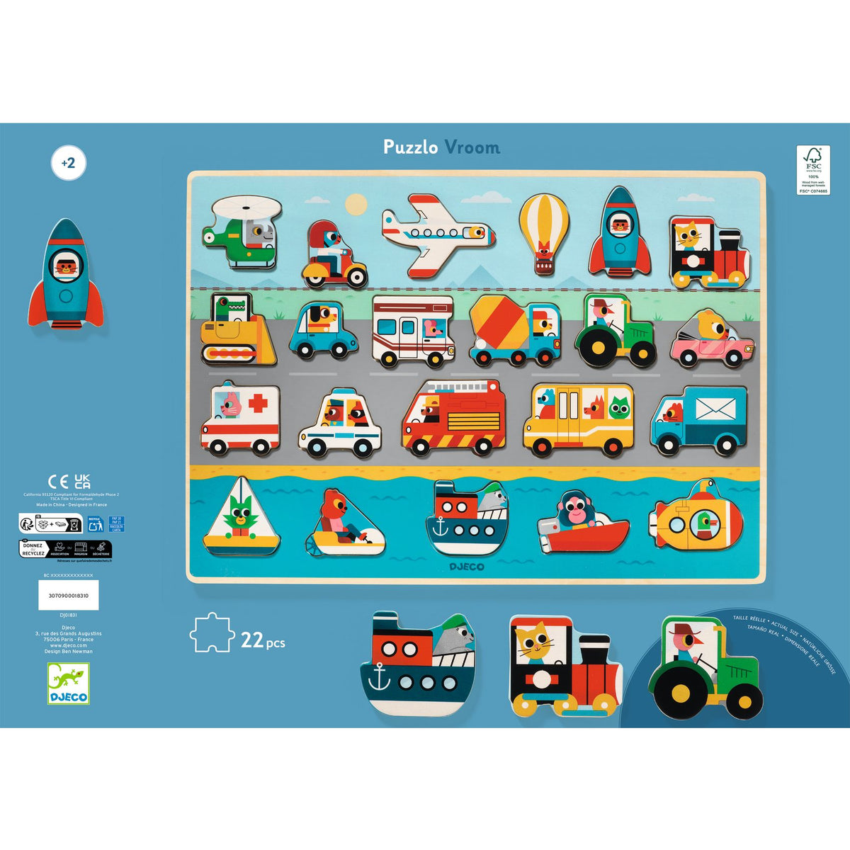 Djeco Wooden Puzzles - Puzzlo Vroom DJ01831