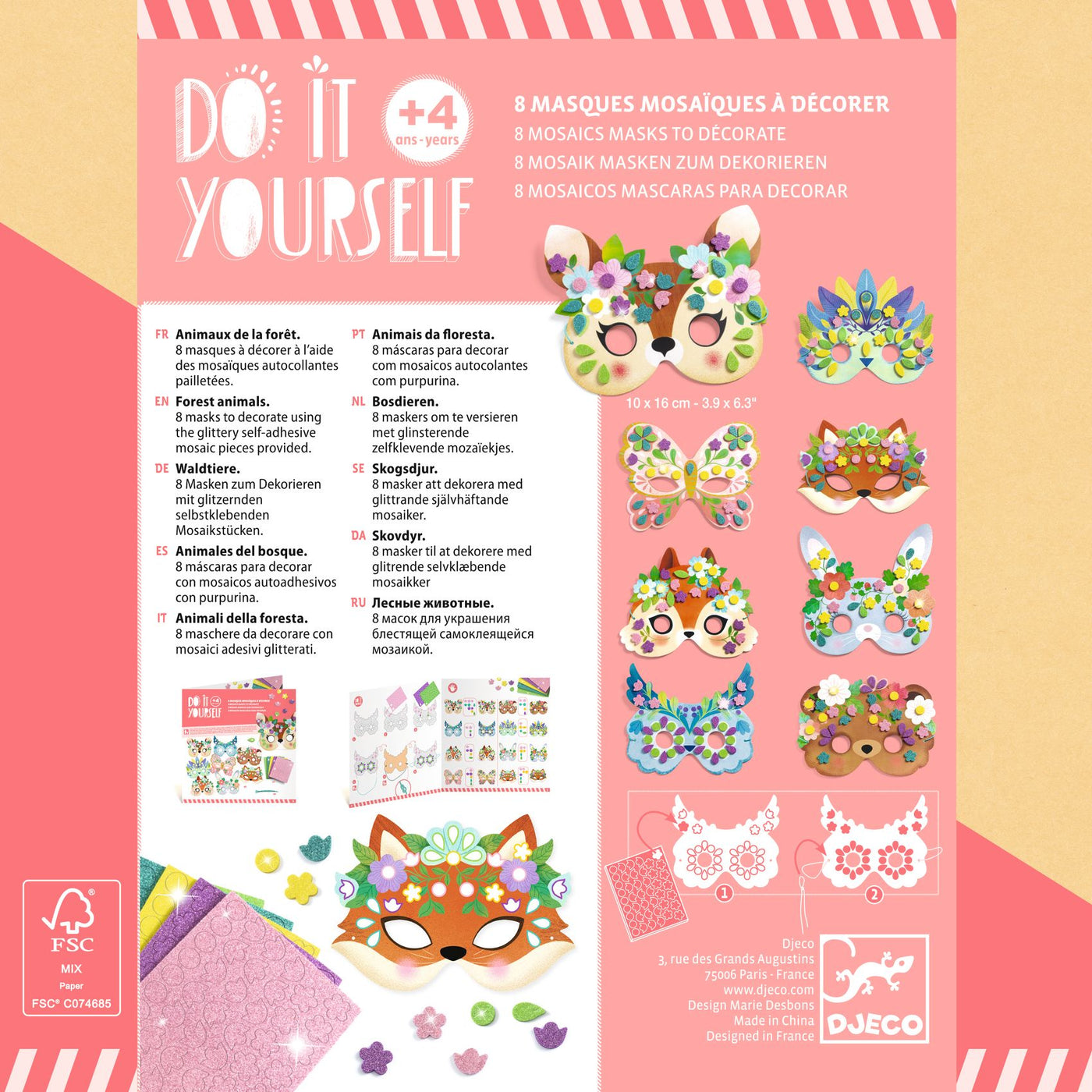 Djeco Do It Yourself - 8 Mosaic Masks to Decorate Forest Animals DJ07936