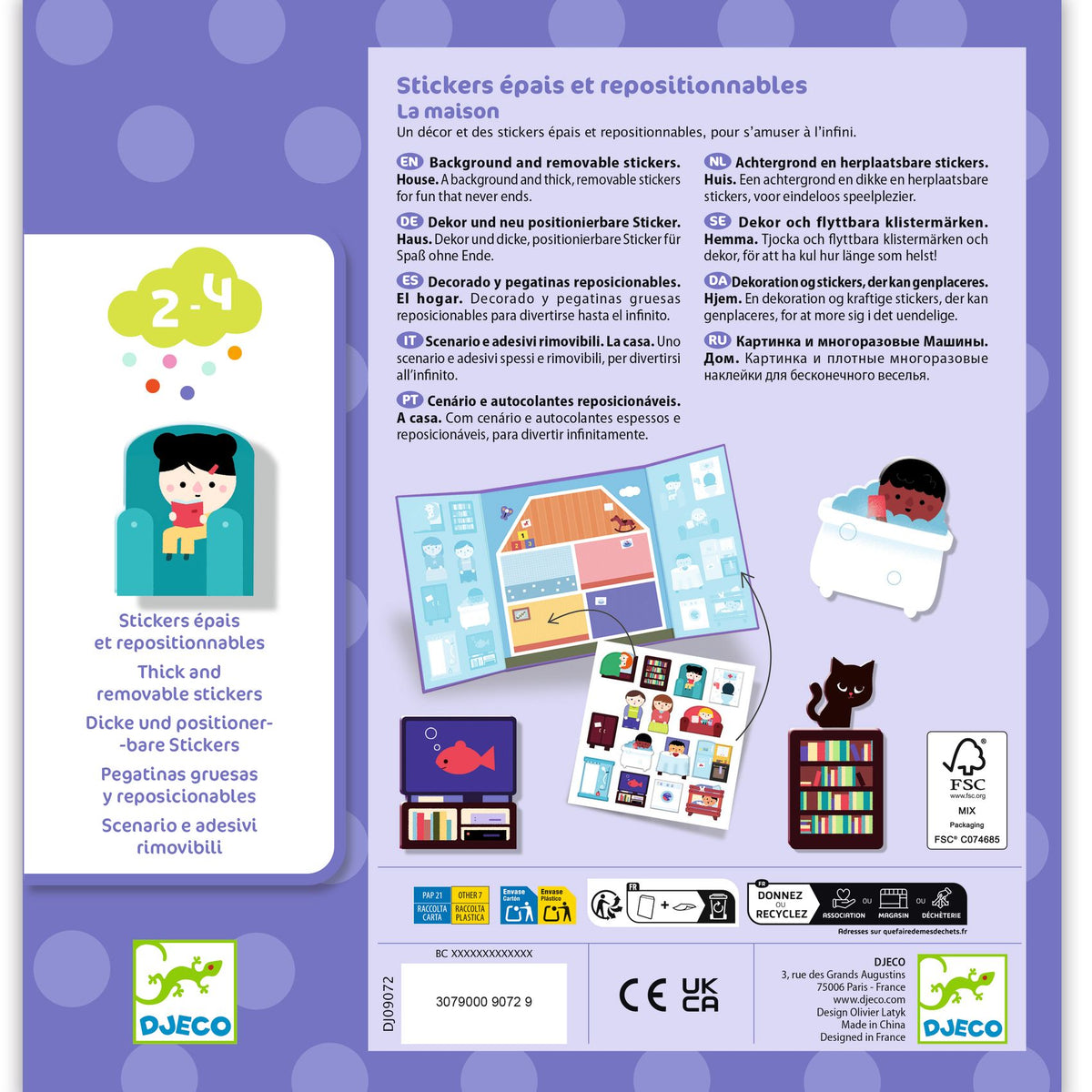 Djeco Thick &amp; Easy Reusable Stickers for Little Ones - House DJ09072