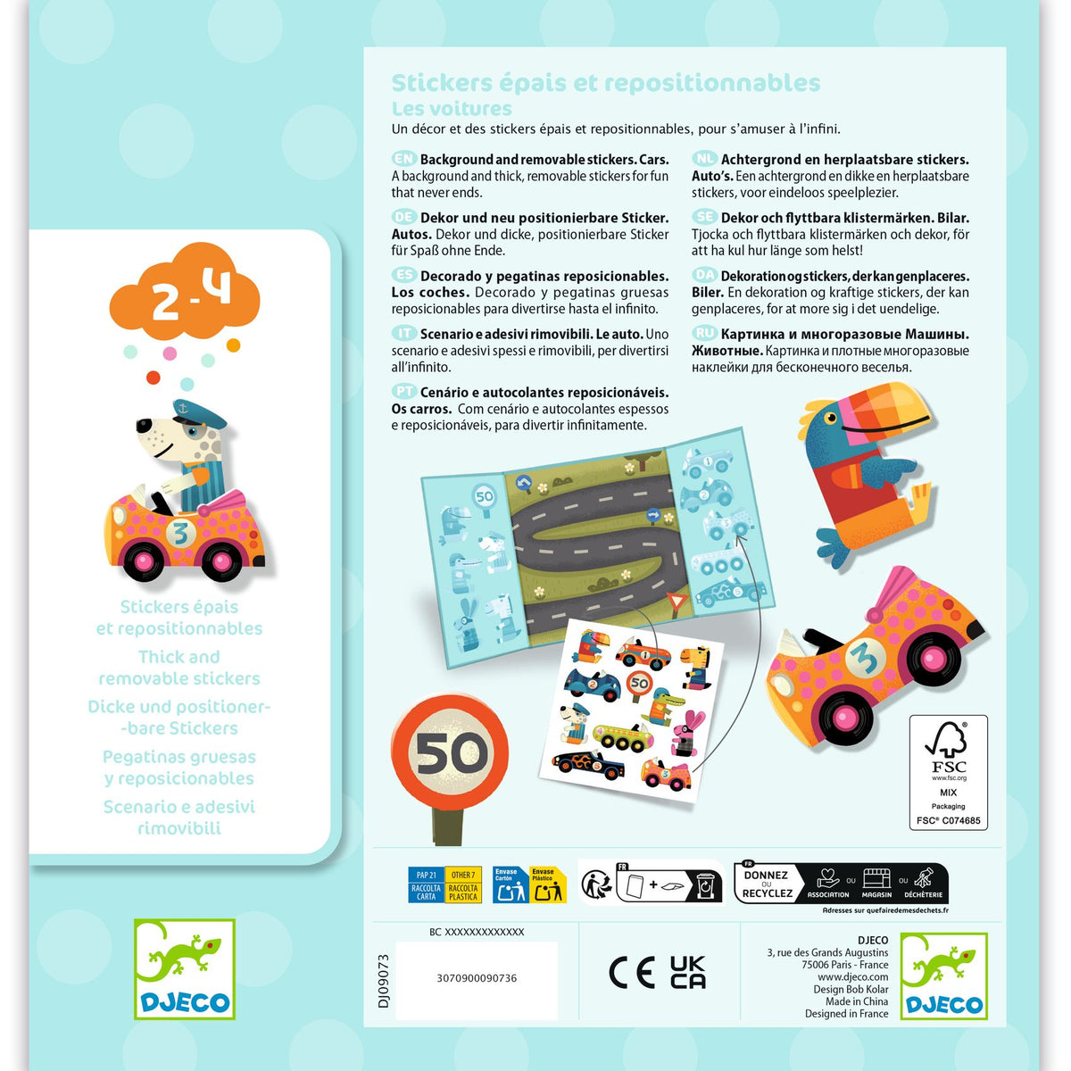 Djeco Thick & Easy Reusable Stickers for Little Ones - Cars DJ09073