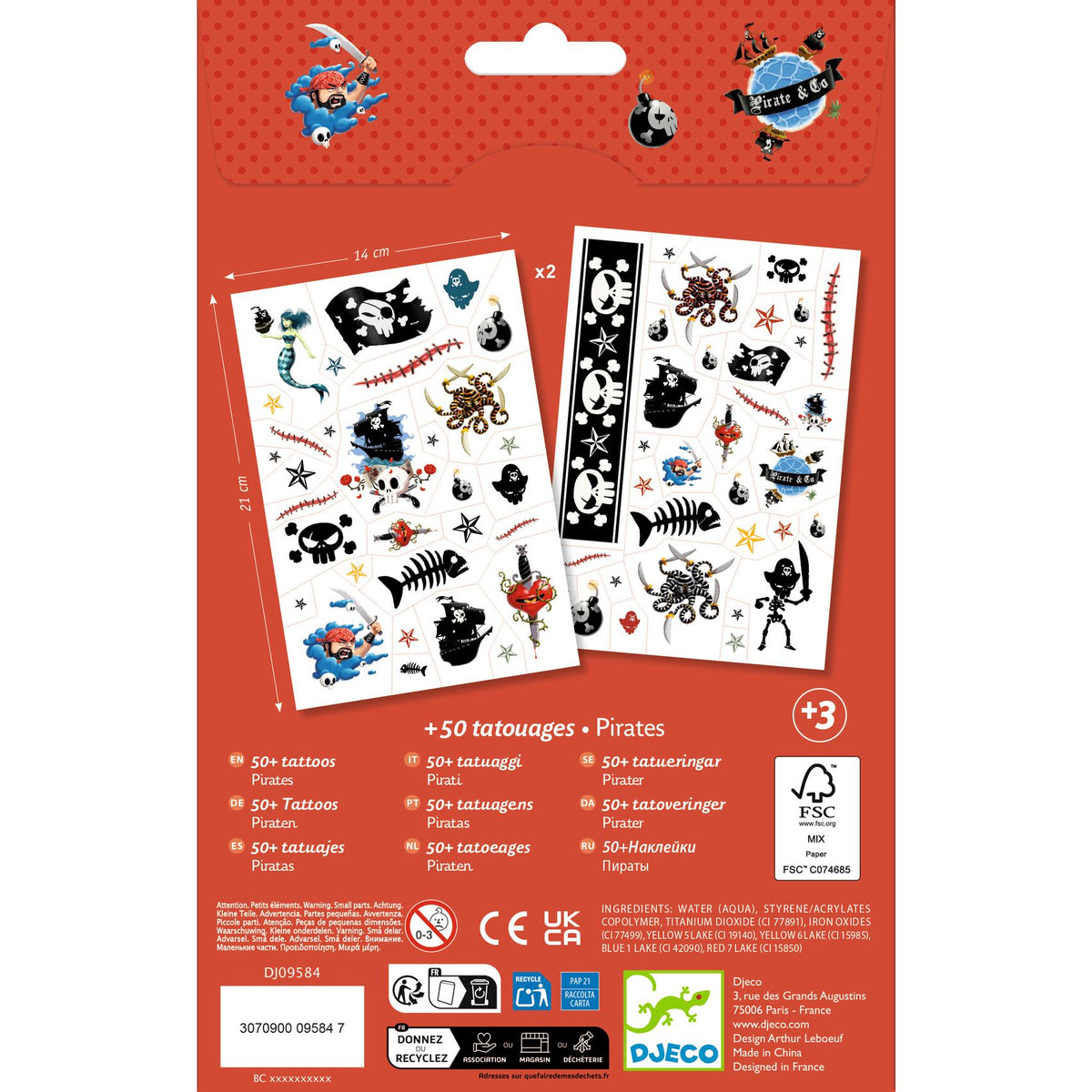 Djeco Pirates temporary tattoos DJ09584