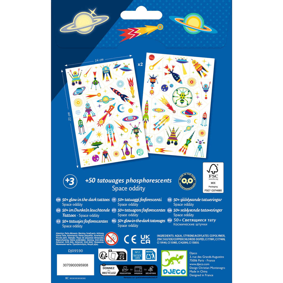Djeco Space Oddity temporary tattoos DJ09590