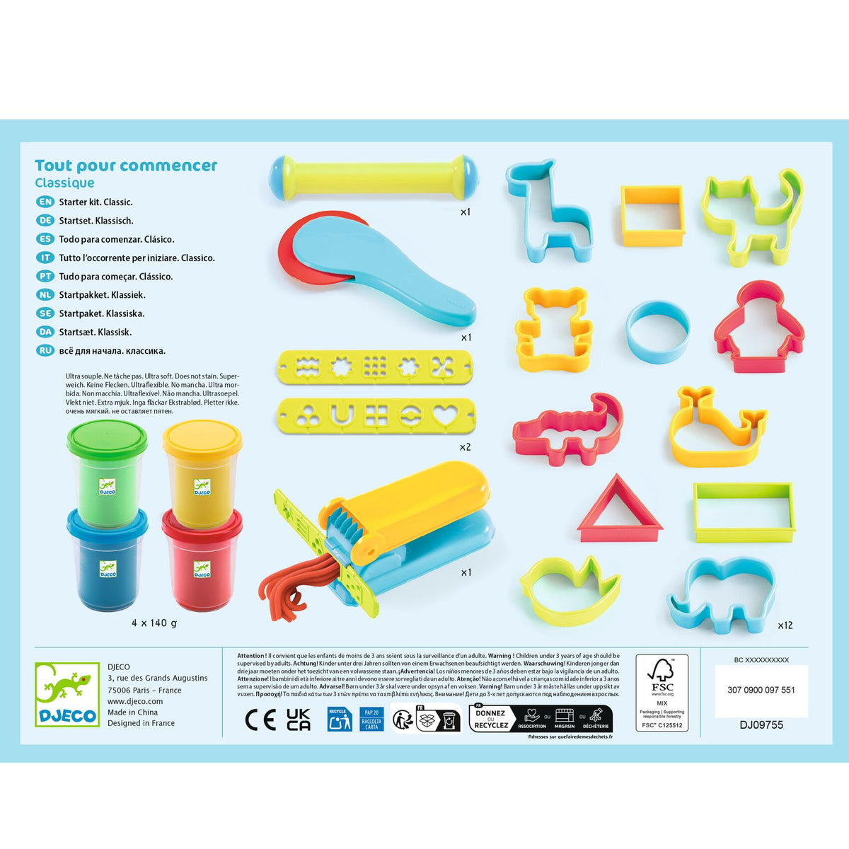Djeco Dough Starter Set 4 tubs and 15 tools DJ09755