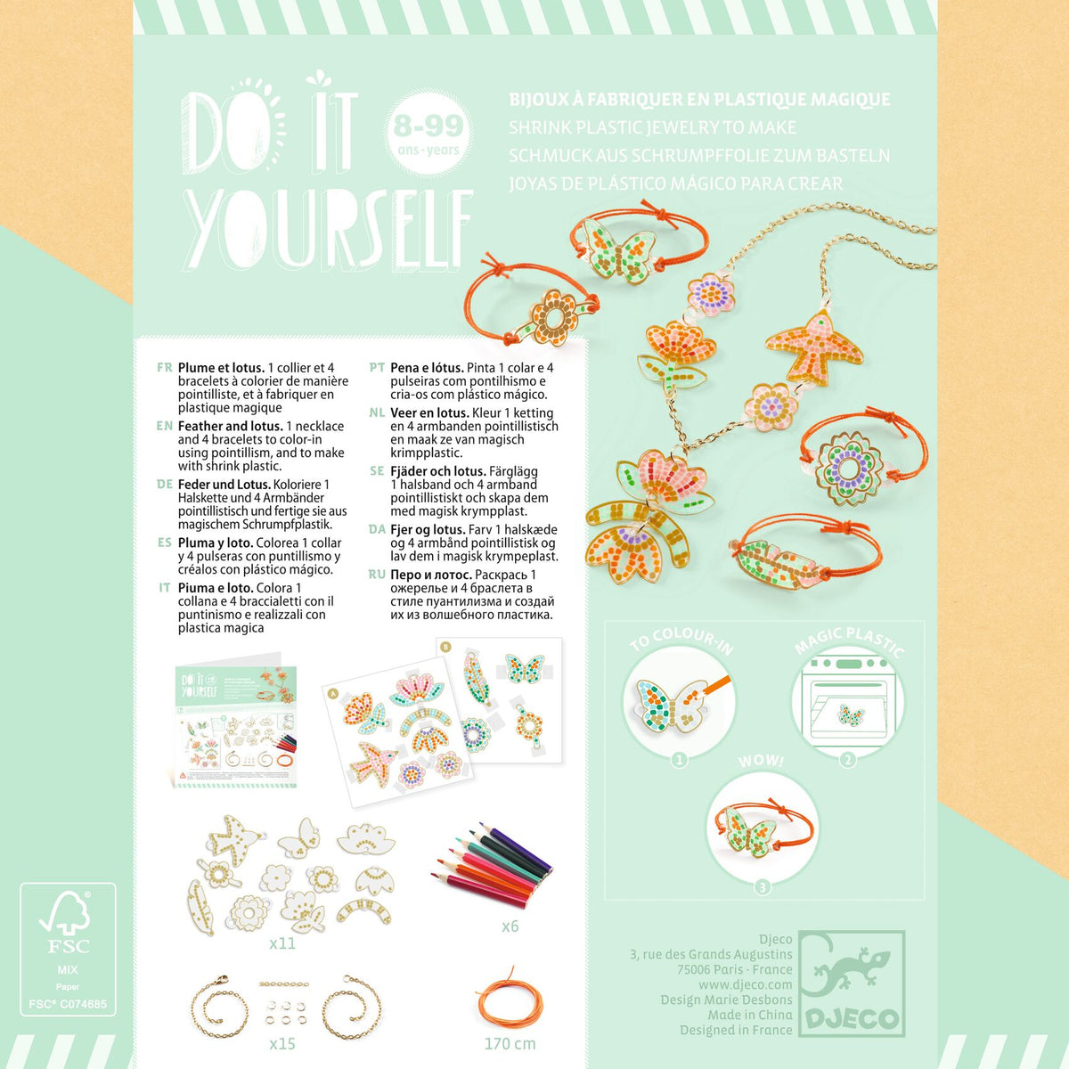 Djeco Do It Yourself - Shrink Plastic - Feather and Lotus DJ79001