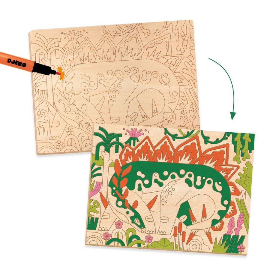 Djeco Dino World - Colouring on Wood