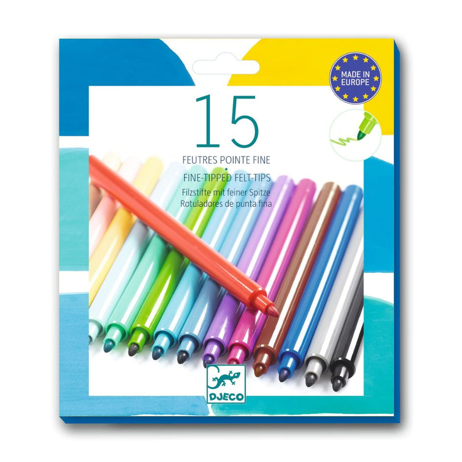 Djeco 15 Fine Tip Felt Pens - Pacific DJ09209