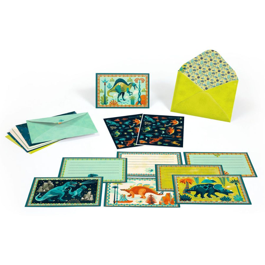 Djeco Lovely Paper - 8 Invitations and Stickers - Dinosaurs DD03497