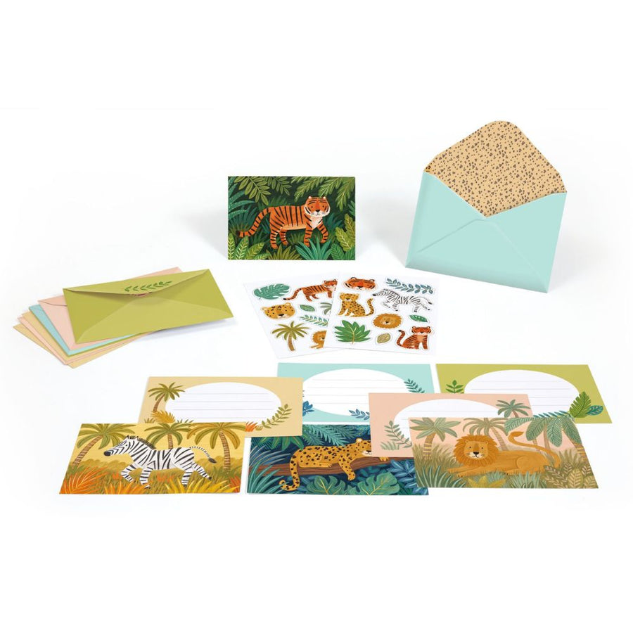 Djeco Lovely Paper - 8 Invitations and Stickers - Jungle Animals DD03491