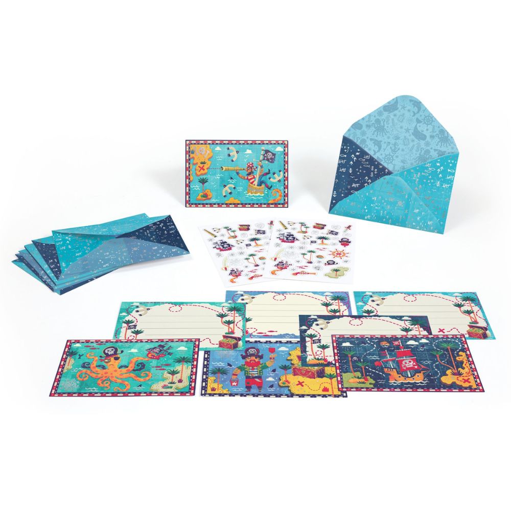 Djeco Lovely Paper - 8 Invitations &amp; Stickers - Pirates & Sealife DD03495