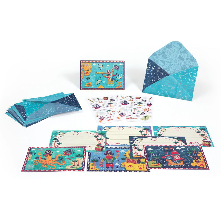 Djeco Lovely Paper - 8 Invitations &amp; Stickers - Pirates & Sealife DD03495