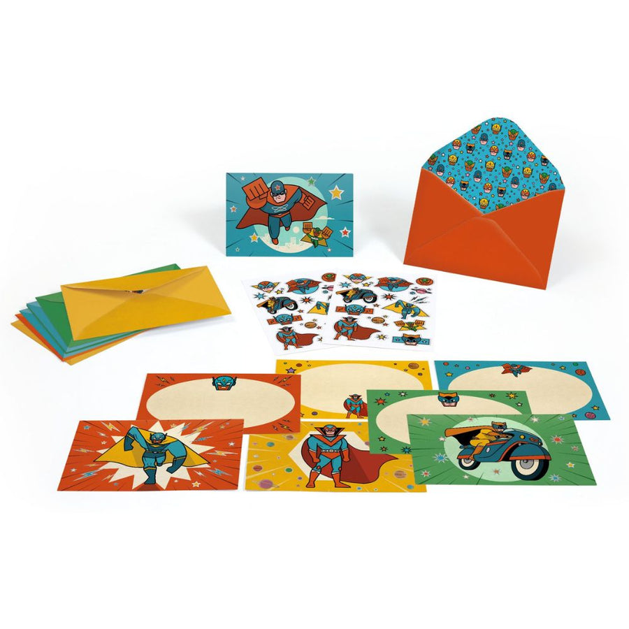 Djeco Lovely Paper - 8 Invitations &amp; Stickers - Pow ! Bang ! DD03496