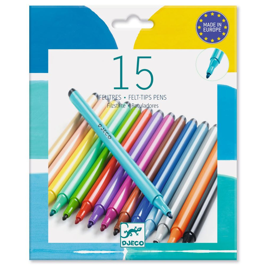 Djeco 15 Fine Tip Felt Pens - Pacific