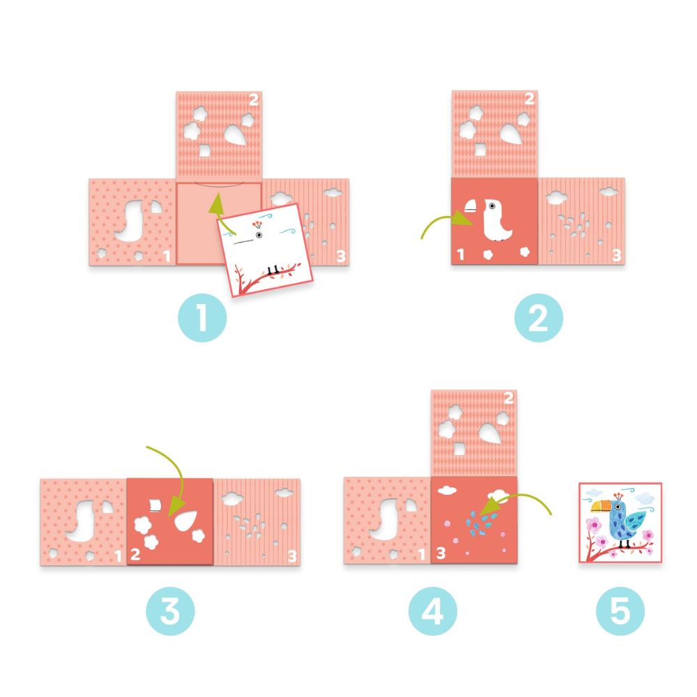 Djeco Colouring with Stencils - 3 stencils, 1 image