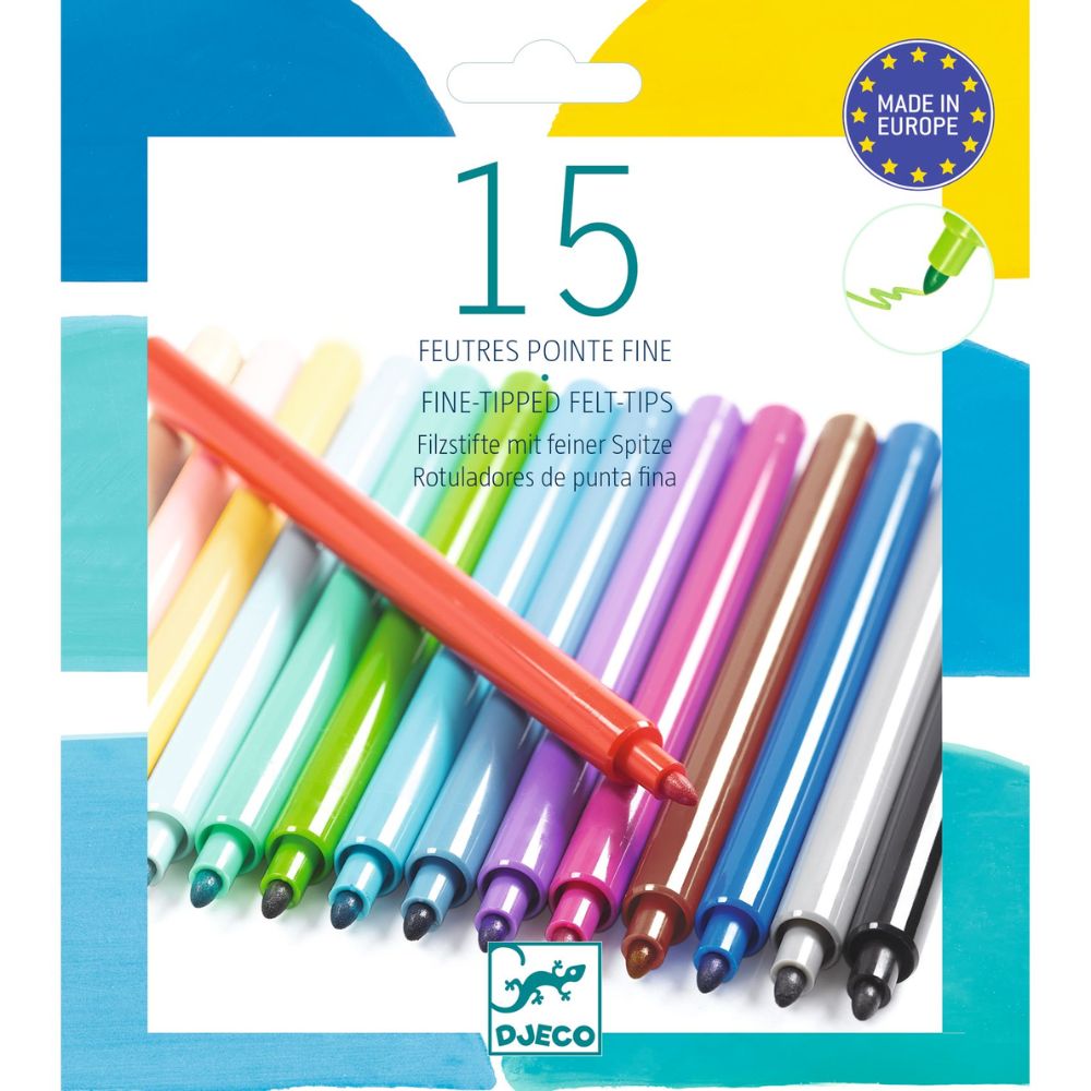 Djeco 15 Fine Tip Felt Pens - Pacific DJ09209