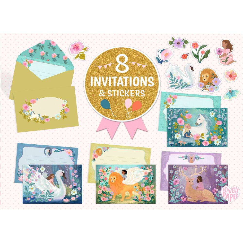 Djeco Lovely Paper - 8 Invitations & Stickers - Fantasy Creatures DD03494