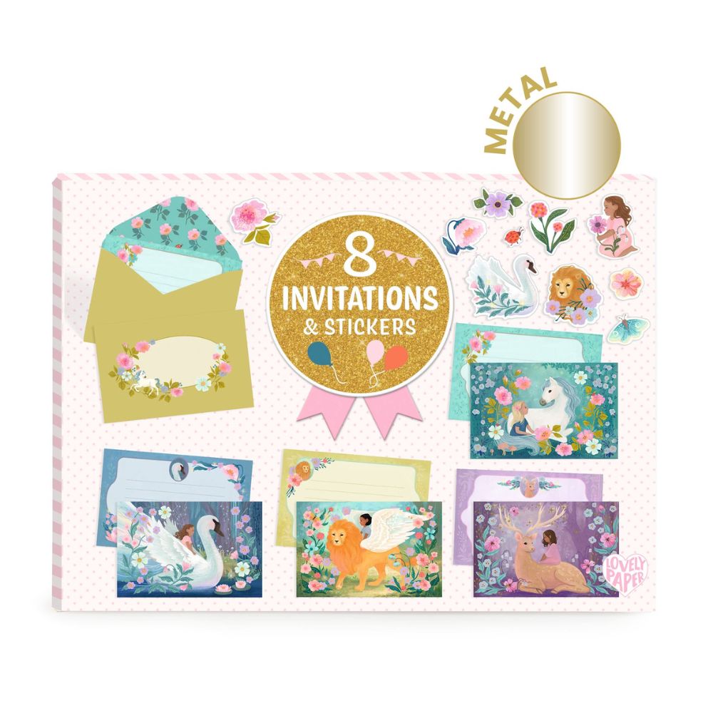 Djeco Lovely Paper - 8 Invitations & Stickers - Fantasy Creatures DD03494