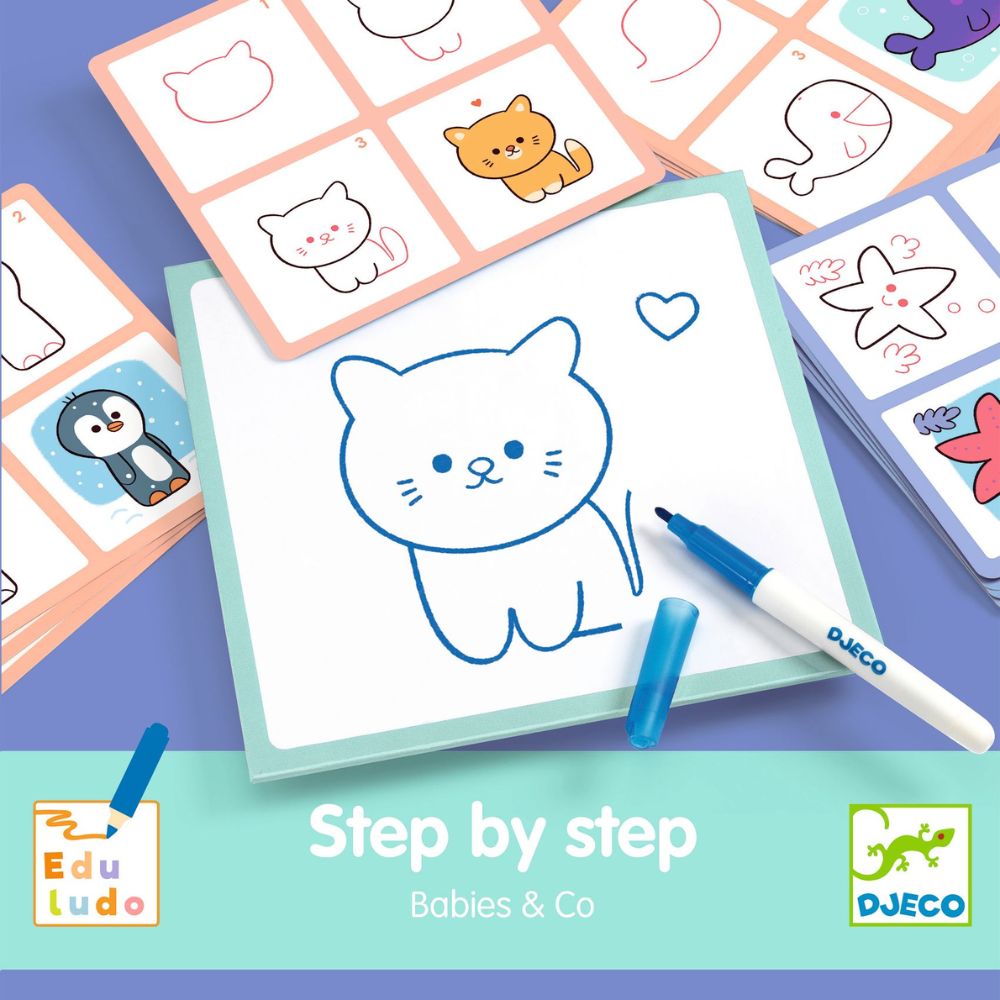 Djeco Step By Step Babies &amp; Co - Learn To Draw Baby Animals DJ08246