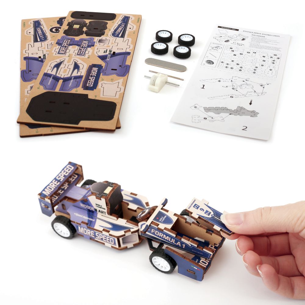 Graine Creative Wooden 3D Model Formula 1 Racing Car