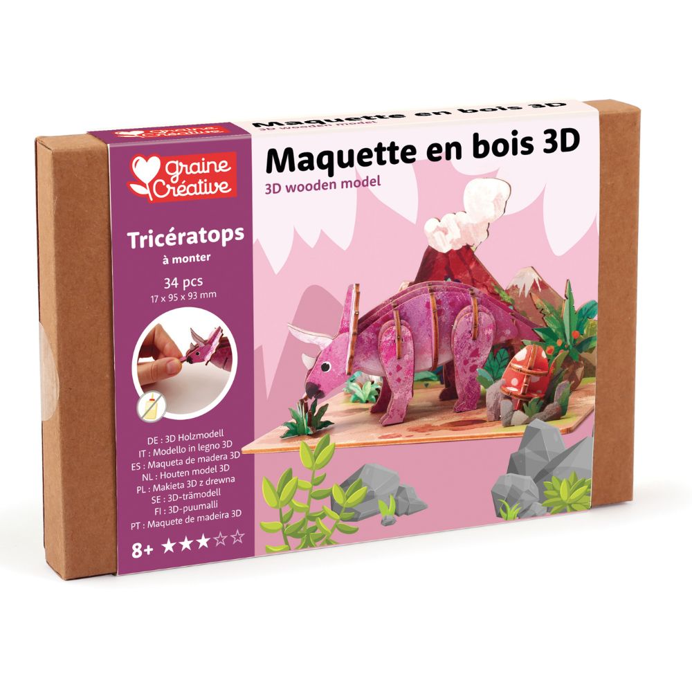 Graine Creative 3D Wooden Model - Triceratops&nbsp;