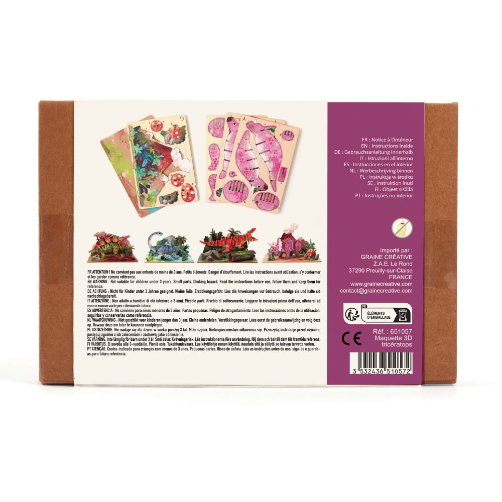 Graine Creative 3D Wooden Model - Triceratops&nbsp;