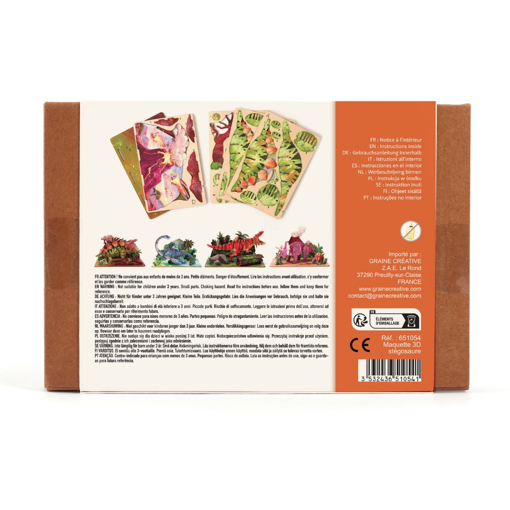 Dinosaur Wooden 3D Model - Stegosaurus