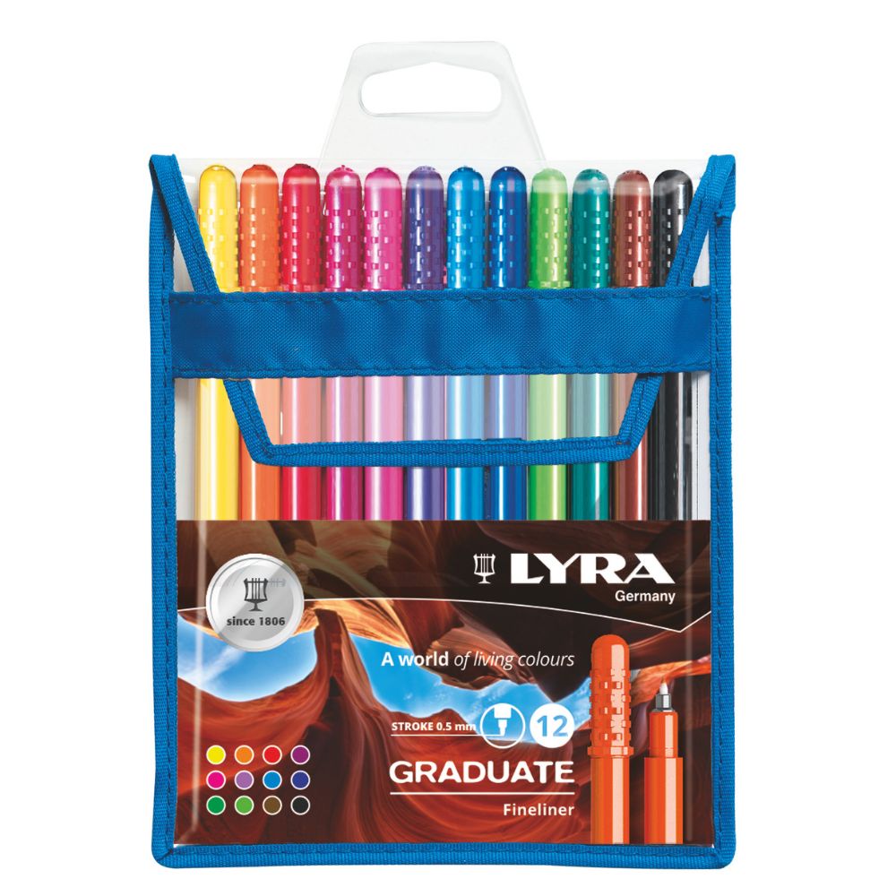 Lyra Graduate Fineliner 12pcs Wallet – Precision Colour Pens