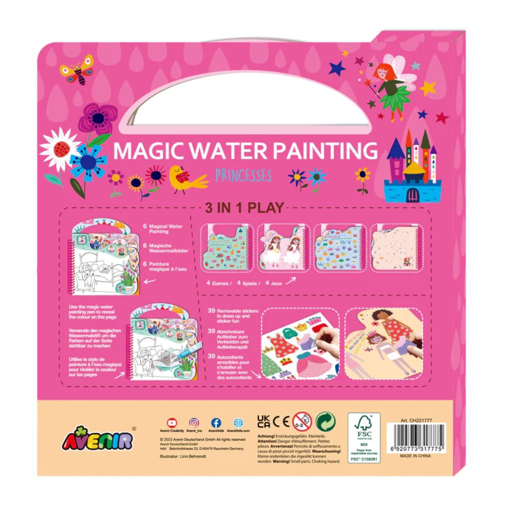 Avenir Magic Water Painting Book, Stickers & Pen - Princesses