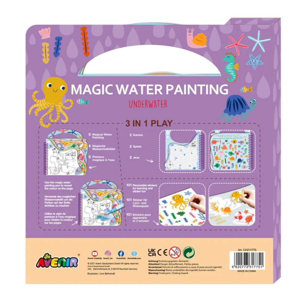 Avenir Magic Water Painting Book, Stickers & Pen - Underwater