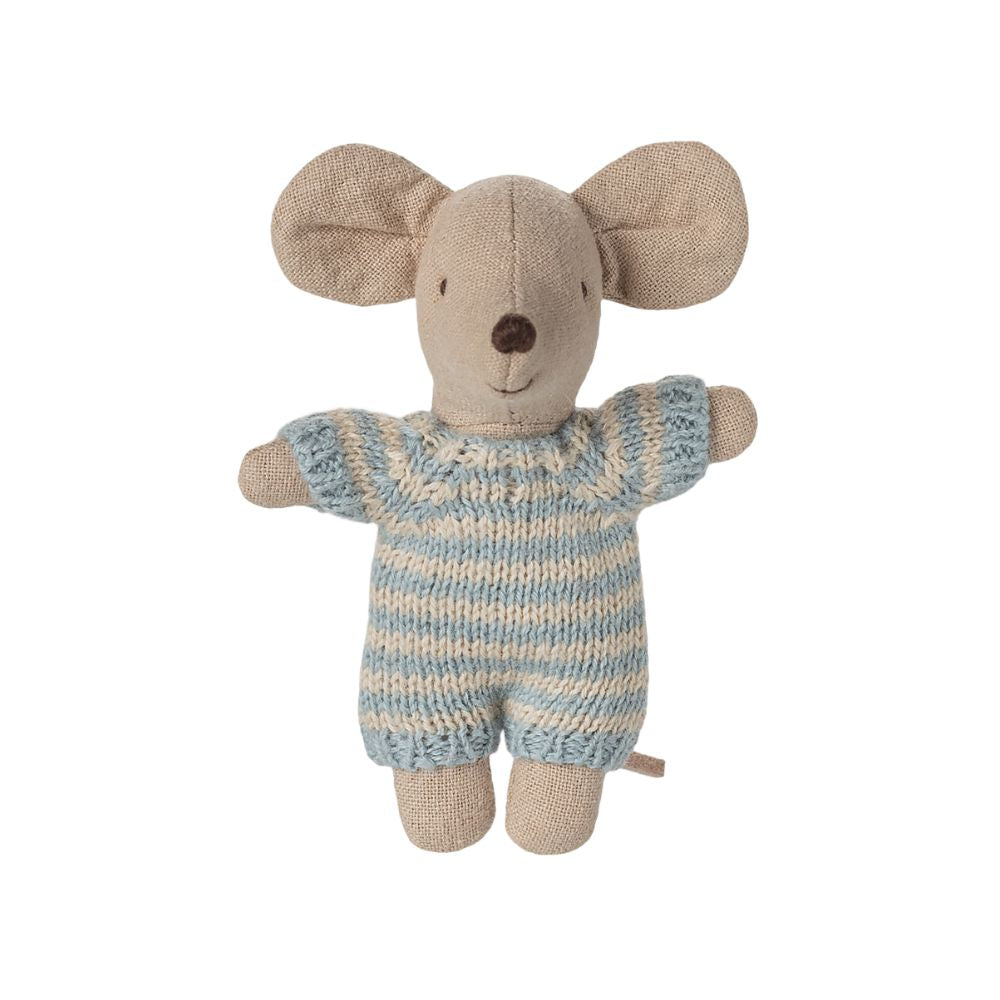 Maileg Baby Mouse In Carry Cot - Blue 17-5003-00