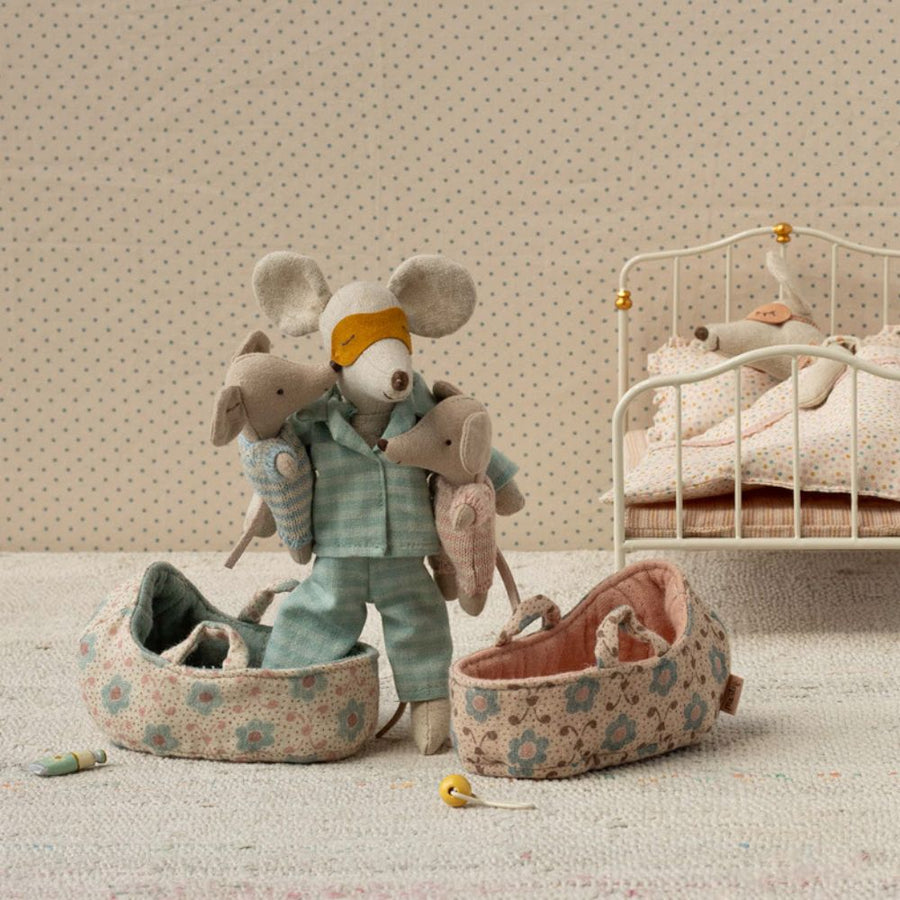 Maileg Baby Mouse In Carry Cot - Rose  17-5004-00