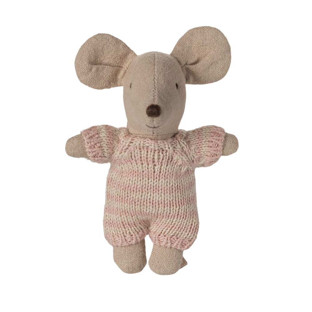 Maileg Baby Mouse In Carry Cot - Rose  17-5004-00