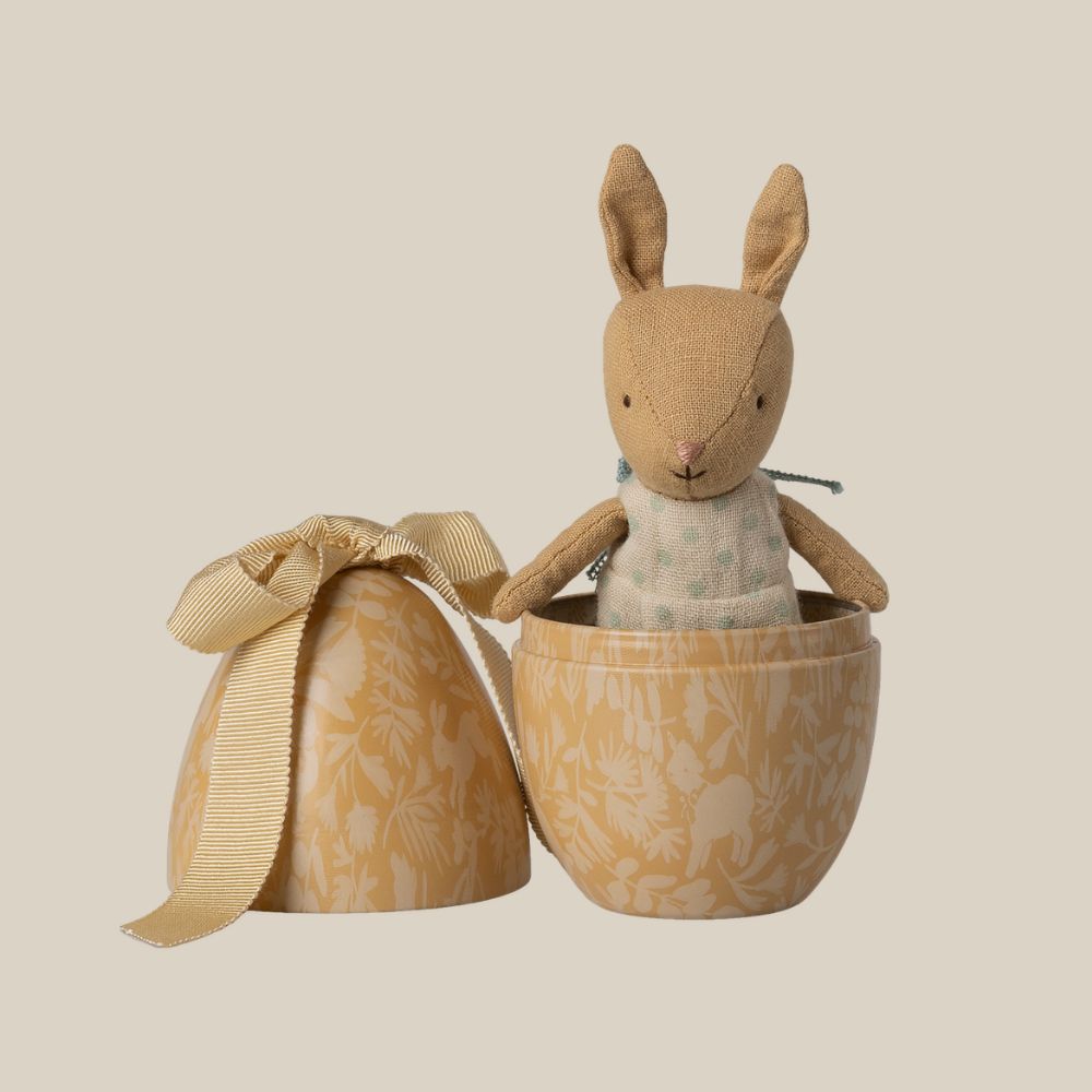 Maileg Easter Egg With Micro Rabbit, Small - Cream Yellow