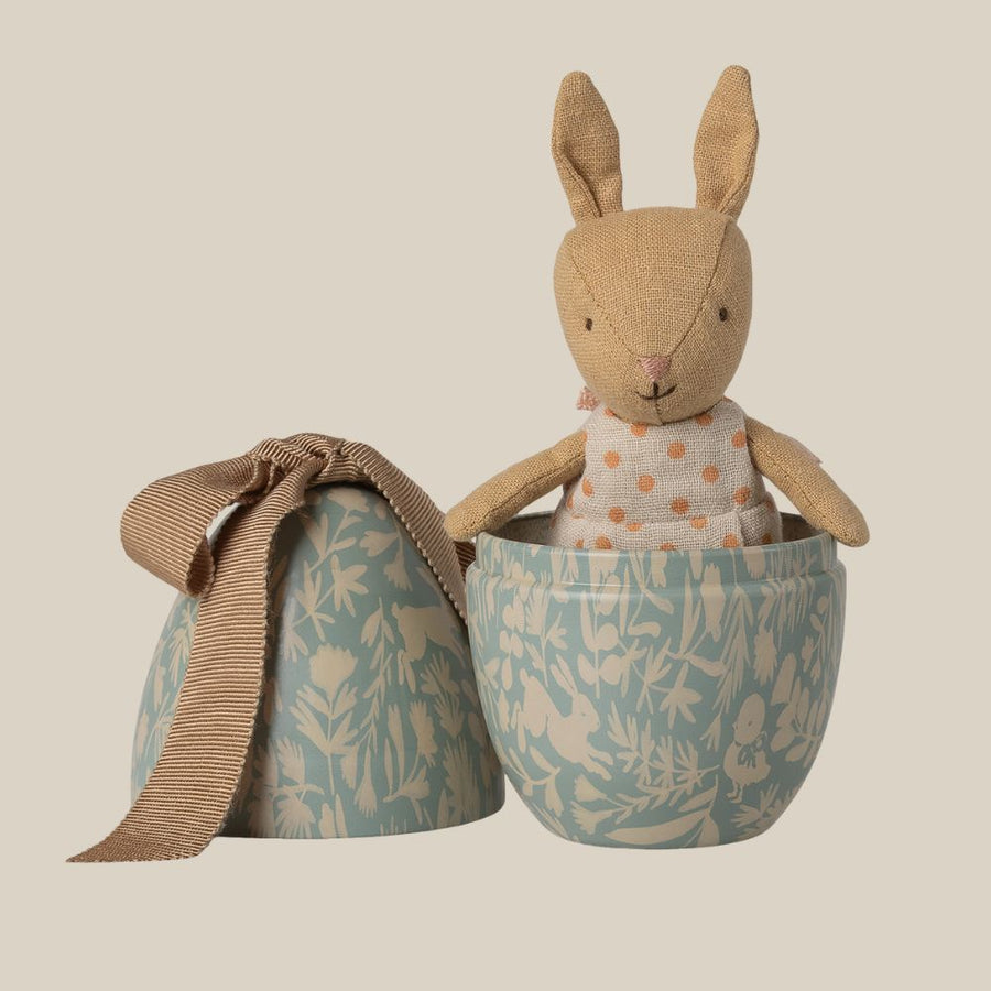 Maileg Easter Egg With Micro Rabbit, Small - Dusty Blue